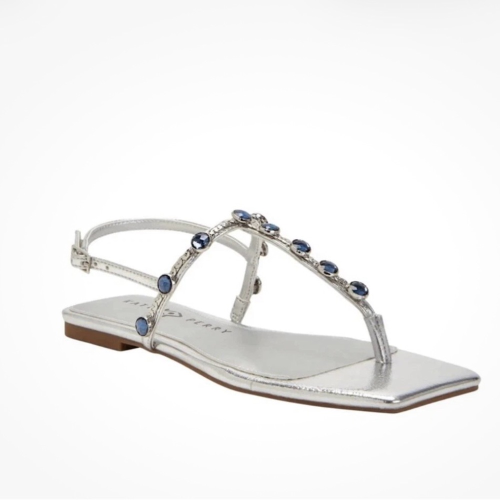 Katy Perry Camie Gemstone Sandal Silver/Blue Gemstones, Size 8.5/38.5